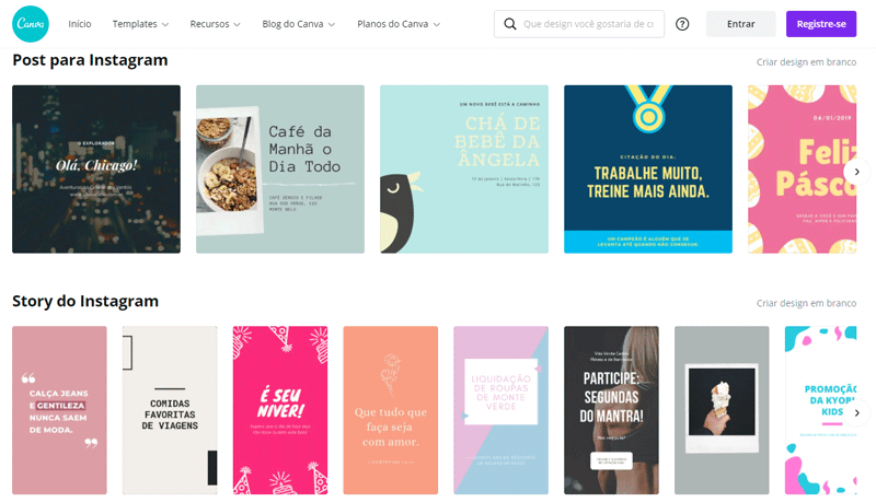 Modelos de cartões de visita no site Canva