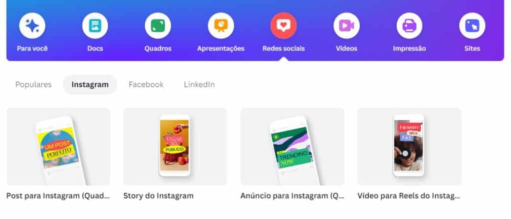 Post para Instagram no canva.com