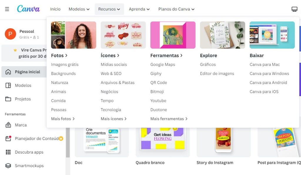 Recursos do canva.com